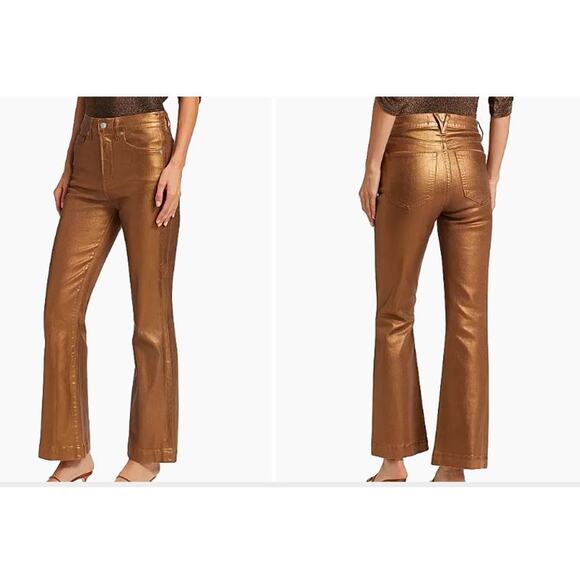 Veronica Beard Carson High Rise Ankle Flare Jeans Sz 31 NWT 348 Metallic GOLD - Picture 1 of 11